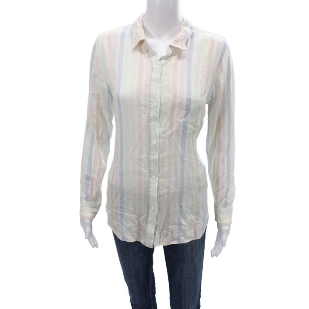 Rails Women Multicolor Striped Linen Collared Button-Up Long Sleeve Size M